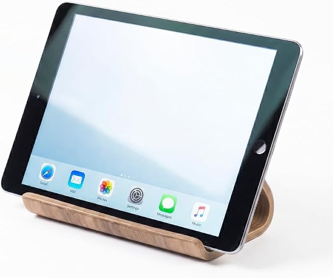 Bamboo Cell Phone Stand, Wooden Tablet Holder for Desk | Bamboo phone holder compatible with iPhone, iPad, Kindle, tablets. Holds 4-13 inch devices with case. Wooden desk accessory.