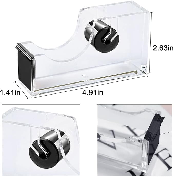 Acrylic Black Tape Dispenser and Desktop Stapler, Includes Staple Remover, Tape, 1000pcs Staples - Cute Office Stapler Set for Modern Design Desk Accessory Kit