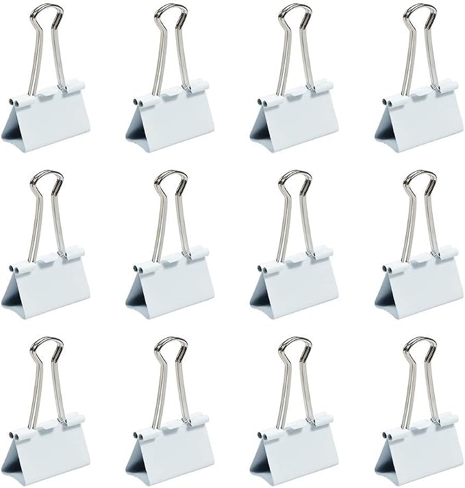 JAM PAPER Colorful Binder Clips - Large - 1 1/2 Inch (41 mm) - White Binderclips - 12/Pack