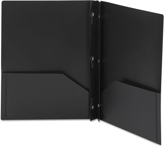 Smead Poly Two-Pocket Folder, Three-Hole Punch Prong Fasteners, Letter Size, Black, 6 per Pack (87725)