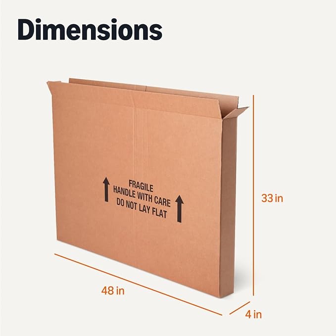 Amazon Basics TV Moving Box for 50-inch TV, Picture and Mirror, Heavy Duty Sturdy Shipping Container, 48 x 4 x 33 inches, 3-Pack | Picture and Mirror, TV Heavy Duty, Sturdy Shipping Container