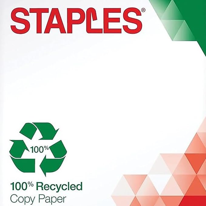 Staples 100% Recycled 8.5-Inch x 11-Inch Copy Paper 20 lbs 92B 500/Ream 10 Ream/Count, For Office, School & Home