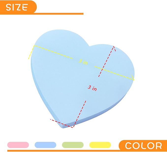SIMONA Heart Shape Sticky Notes 4 Paste Colors 8 Pads, 600 Sheets | Cute Heart Self-Sticky Note Pads, Candy Colors Sticky Notes for Office, School, Family