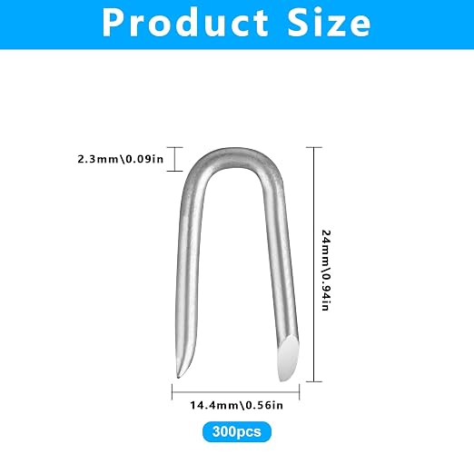 300 pcs Wire Staples,Fence Staples,u Shaped Nails,Steel U Nails for Fencing | U Shaped Wire Nails, Galvanized Barbed Wire Fencing Staples,Fasteners for Wood Garden Barbed Chicken Wires Hardware