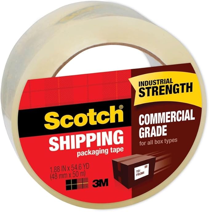 Scotch Commercial Grade Shipping Packaging Tape 3750-CS36ST, 1.88 in x 54.6 yd (48 mm x 50 m), Case Value Pack, 6 Packs per case