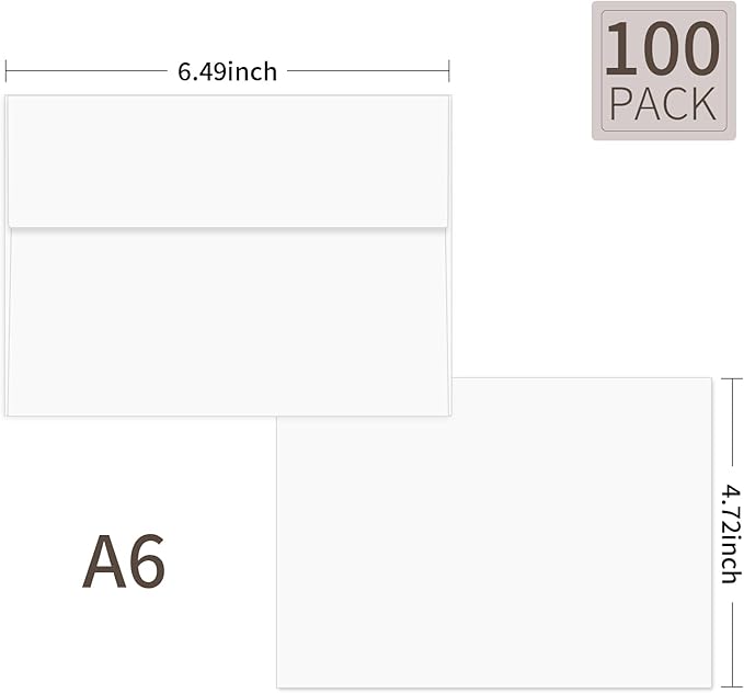 100 Packs White 4x6 Envelopes for Invitation A6 Small Envelope | A6 envelopes self seal,for 4x6 cards weddings invitations greeting cards photos,printable,120g durable thick paper