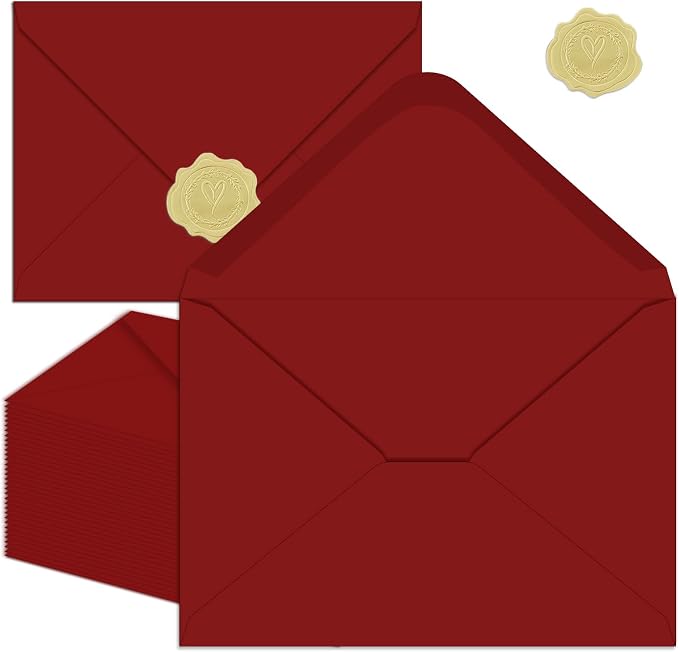 YINUOYOUJIA 4x6 Envelopes A4 Envelopes for Invitations(50, Red) | Golden Stickers with Envelopes,Self Seal,for Wedding, Invitations, Photos, Postcards, Greeting Cards, Mailing