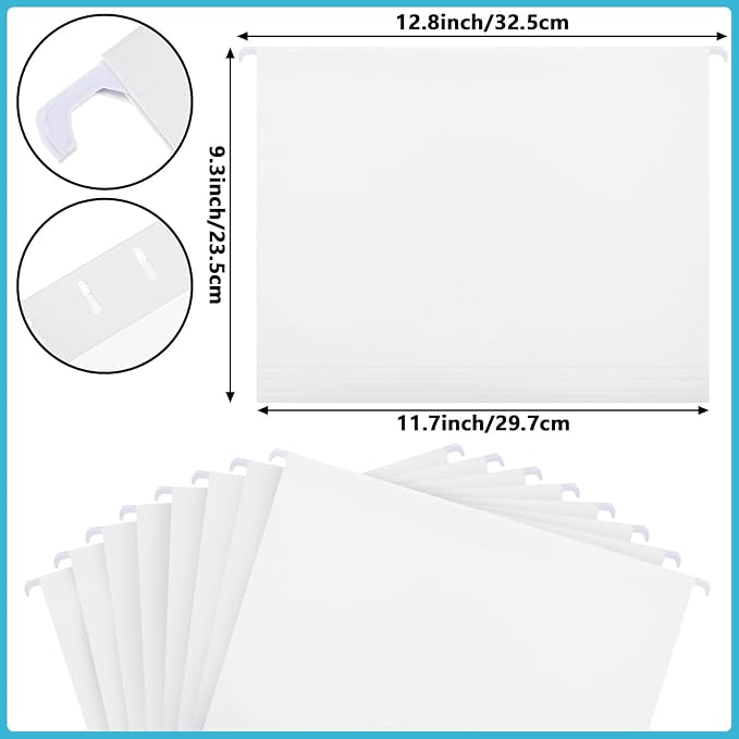 Dispowreath 24 Hanging File Folders Acrylic Desktop Organizer,White | Clear Acrylic Box with Handles, Letter A4 Compatible, Colorful Tab Labels Included, for Classroom Office,Back to School