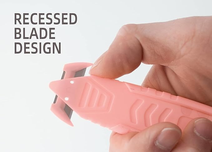T TOVIA 100 Pcs Safety Box Cutter Knife of Double-sided Recessed Concealed Blade for Household, Warehouse, Workshop - Pink
