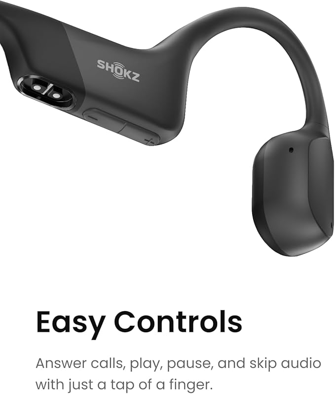 SHOKZ OpenRun Bone Conduction Open-Ear Bluetooth Sport Headphones, Running Workout Bundle with Waterproof Carrying Case & Sweat Headband, IP67 Sweat Resistant, 8H Playtime, Mic, Black