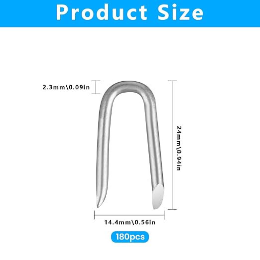 180 Pcs Wire Staples,Fence Staples,u Shaped Nails,Steel U Nails for Fencing | U Shaped Wire Nails, Galvanized Barbed Wire Fencing Staples,Fasteners for Wood Garden Barbed Chicken Wires Hardware