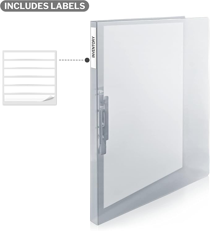 CRANBURY Punchless Clamp Binder (4-Pack, Gray), Ringless Binder Holds 100 Letter Size Pages, Documents, 8.5x11 Folder with Metal Clip for Home or Office, Transparent Acid-Free Poly
