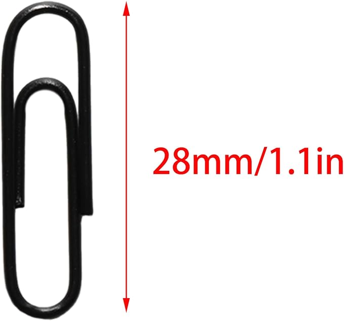 100 Pcs Black Paper Clips, 1.1 Inch (28mm) Colorful Paperclips | Vinyl Coated, Colored Paper Clips, Rust Proof, for Office, School, DIY, Bookmarks and Document Organization