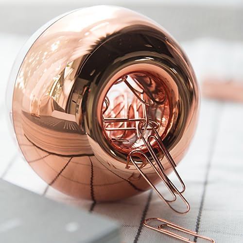 Rose Gold Paper Clip Holder Medium Holographic Paper Clips Dispenser 100pcs 28mm Paperclips for Desk Organizer Accessories (Rose Gold)
