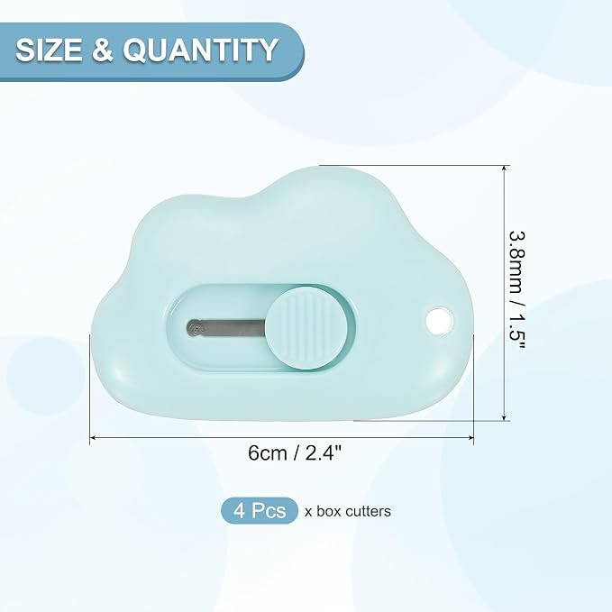 PATIKIL Box Cutters, 4 Pcs Retractable Letter Opener Cloud Shaped Small Package Opener Envelope Slitter for DIY Envelope Mail Opening Paper Cutting, Blue (2.4x1.5Inch)