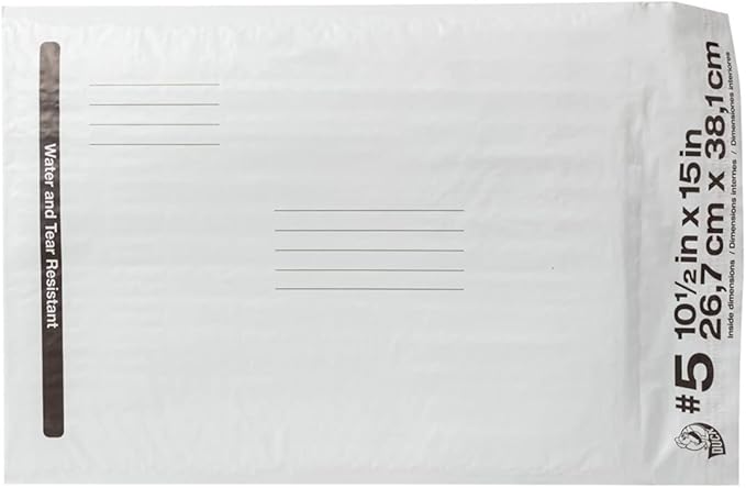 Duck Brand #5 Poly Bubble Mailer, 10.5" x 15", White, 25-Pack