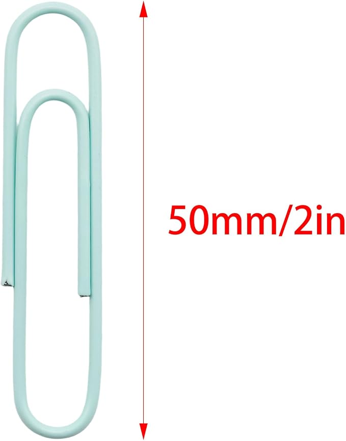 100 Pcs Green Paper Clips, 2 Inch (50mm) Colorful Paperclips | Vinyl Coated, Colored Jumbo Paper Clips, Rust Proof, for Office, School, DIY, Bookmarks and Document Organization