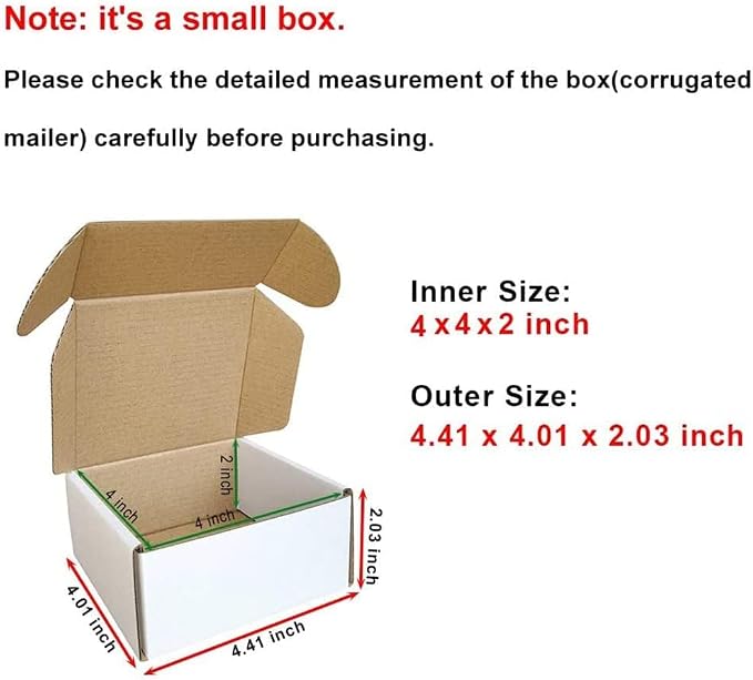 4x4x2'' (Inner Size) Corrugated Mailer, 25 Pack, Cardboard Small Shipping Boxes, Oyster White (CM442-25)