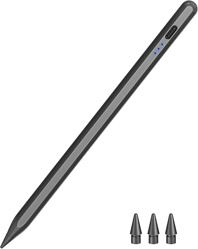 Stylus Pen for iPad 2018-2025, 15 Mins Fast Charging Pencil (1st Generation) with Tilt Sensitivity Magnetic Digital Pens for iPad 6-11, Air 3/4/5/M2/M3, Mini 5/6/7, Pro 11"/12.9"/M4/M5 (Black)
