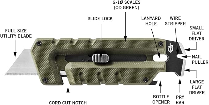 Gerber Gear Prybrid Utility EDC Multitool Pocket Utility Knife, Razor Knife with Retractable Hobby Blade and Pry Bar, Green G10 with Clip