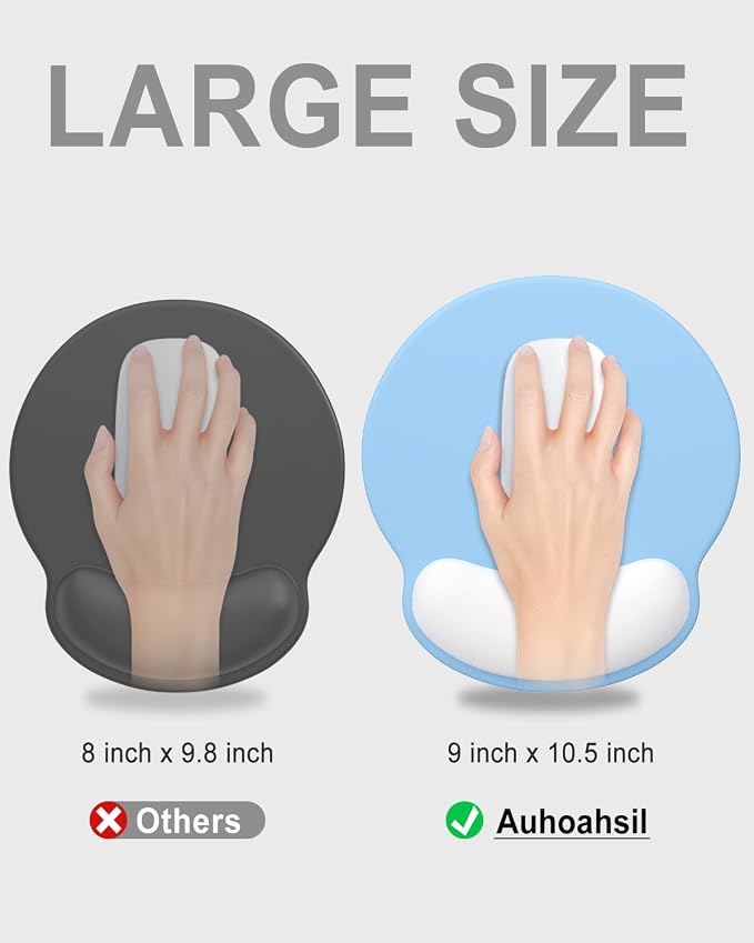 Auhoahsil Ergonomic Mouse Pad with Wrist Rest, Comfortable Silicone Non-Slip Computer Pain Relief Gel Mouse Mat with Wrist Support for Gaming, Work, Office, Women & Men, Cute Pattern, Blue White