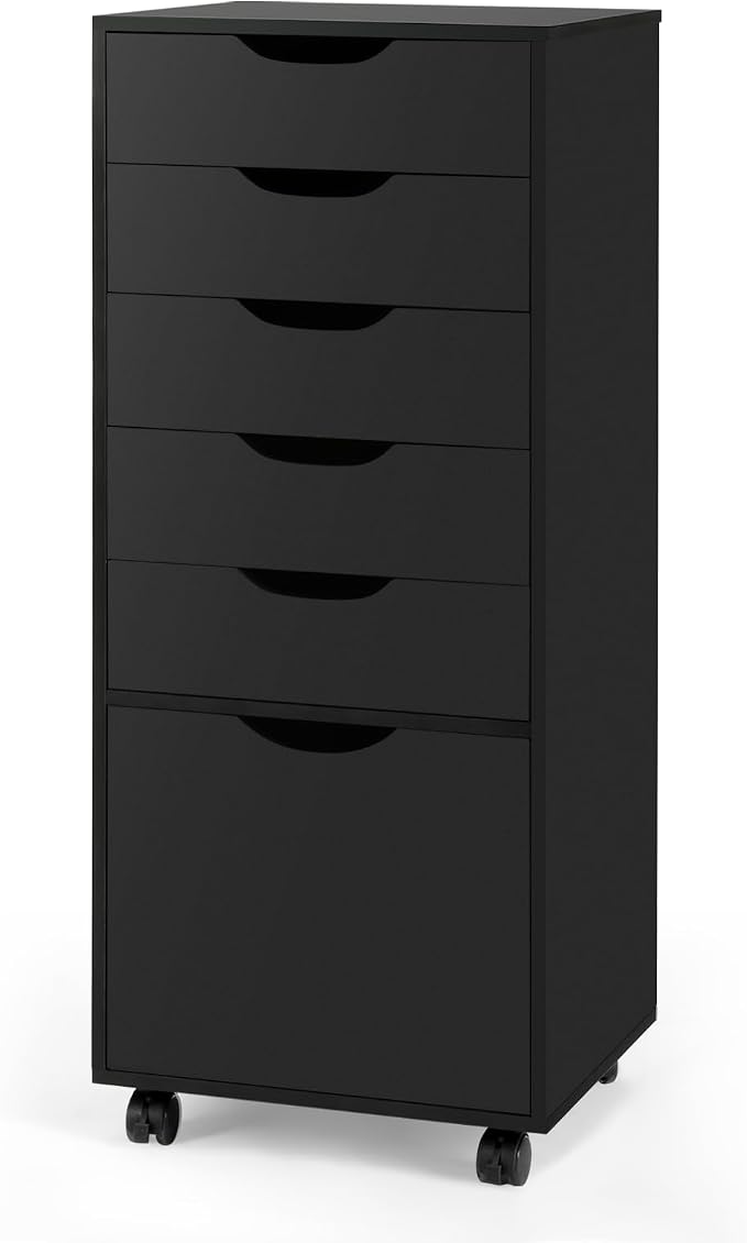 TUSY Mobile File Cabinet, 5-Drawer Storage Cabinet, Vertical Rolling Storage Organizer Chest with Wheels & Anti-Tip Kit, for Home Office, Craft Room, Black