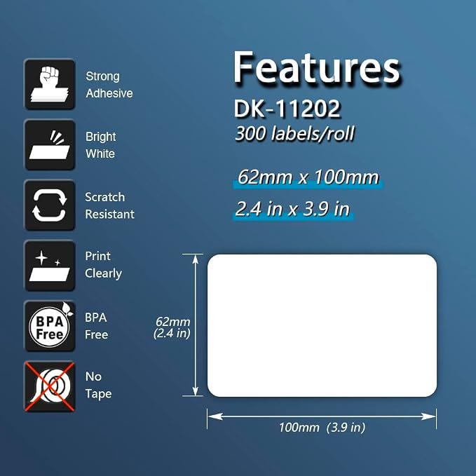 BETCKEY - Compatible Shipping Labels Replacement for Brother DK-1202 (2.4" x 3.9"), Use with Brother QL Label Printers [10 Rolls + 2 Reusable Cartridges]