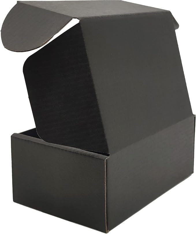 6x4x2 Shipping Boxes Set of 75, Black Mailer Corrugated Cardboard Box | for Packaging, Literature, Packing, Mailing, Storage, Small Business, Moving, Gift, Supplies, Quick Fold, Tab Locking