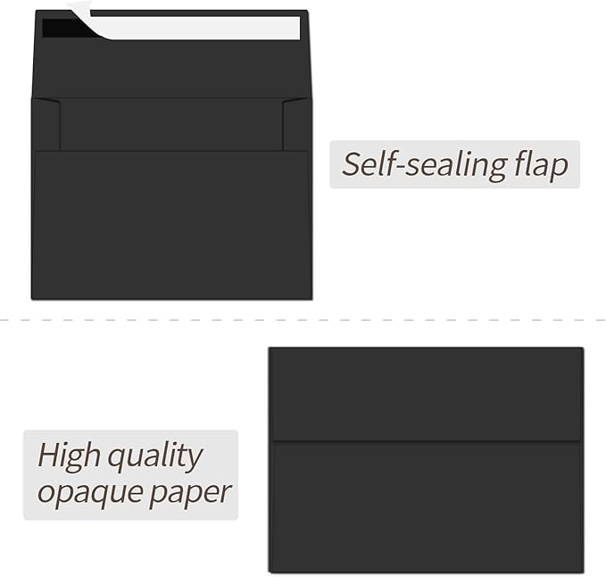 A2 Envelopes Black 100 Pack 4.375x5.75 Invitation Envelopes Self Seal for Wedding Birthday Party Baby Shower Thank You Notes, Greeting Cards (black)