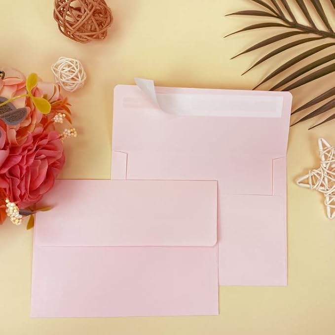 4x6 Pink Envelopes For Invitation, A6 envelope 4.75 x 6.5 inch, 4X6 Envelopes for A6 cards,Self Seal envelopes for weddings, greeting cards,baby shower,photos,birthday (50, Pink, A6)