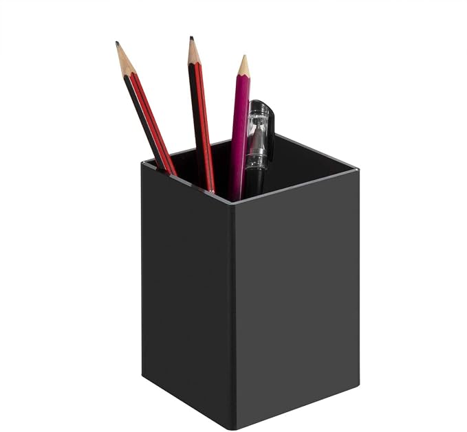NIUBEE Black Acrylic Pen Holder 4 Pack, Desktop Pencil Cup Stationery Organizer for Office Desk Accessory | Black acrylic pen holder, compact space-saving design; holds pens & makeup brushes for office, school and home desktop