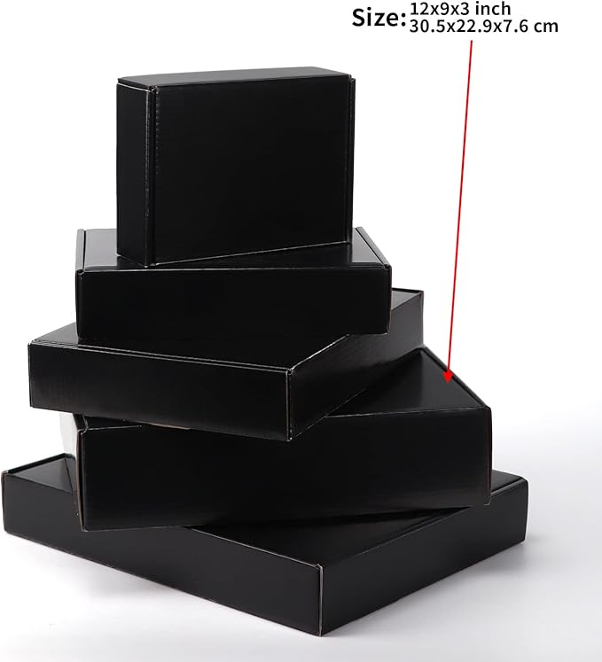 EXYGLO Shipping Cardboard Boxes for Small Business, Packing and Mailing, 12x9x3 - Pack of 20, Black