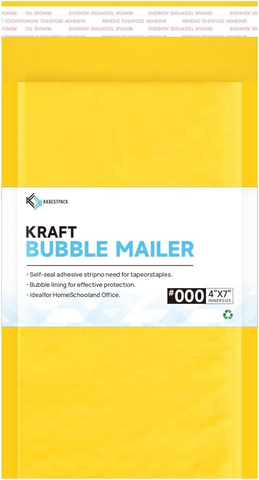 #000 Kraft Bubble Mailers 4x8 in, Padded Envelopes, 100 Pcs | Small shipping envelopes for trading cards and accessories, with a 4x7 in usable interior and adhesive closure.