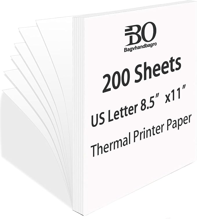 200 Sheets, Thermal Printer Paper 8.5 x 11 Inches, Single US Letter Size, Suitable with Most Thermal Portable Printer, Such M08F/A40, Quick-Drying, Waterproof(Single, Keep 3 Years)