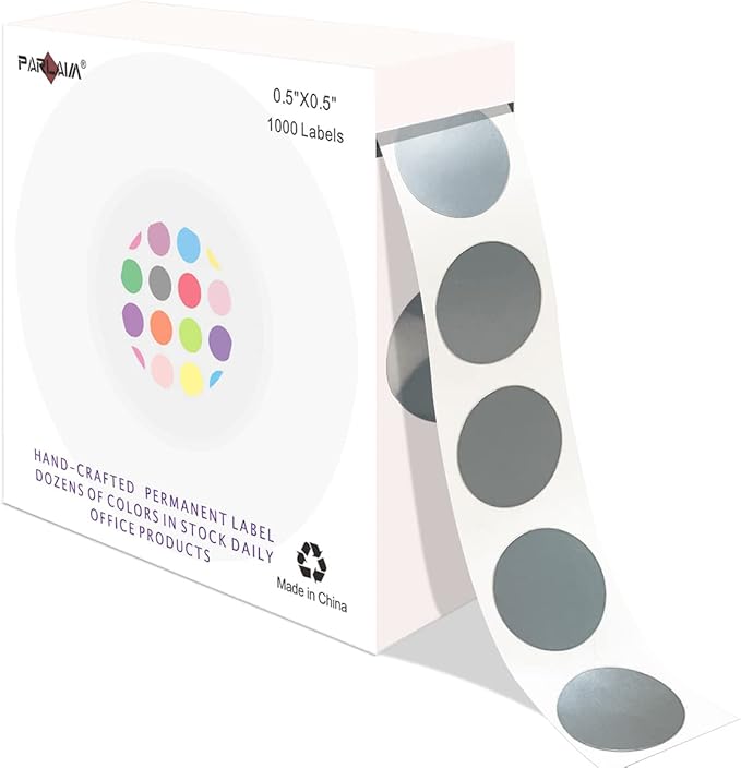 PARLAIM 1000PCS 1/2 Inch Round Color-Code Dot Stickers,Circle Colorful Coding Label Sticker for Home Office Classroom (Silvery)