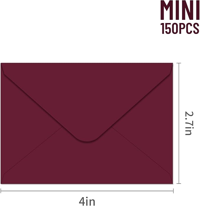 150 Packs of Gift Card Envelopes, Mini Envelopes, Gift Card Holder, Business Card Envelopes (4"x2.75") (Burgundy red)