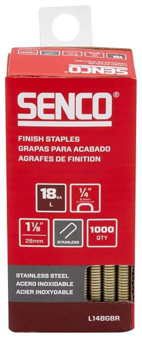 SENCO Collated Medium Wire Staples,Stainless Steel 18 GA (L14BGBR) 1,000 bx | For trim/cabinetry/furniture/paneling/finish work