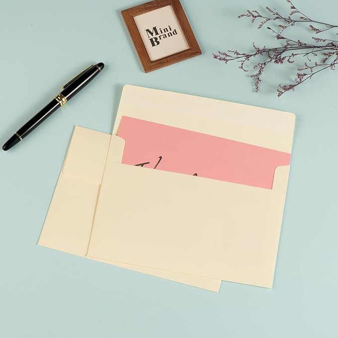 50 Pack 5 x 7 Envelopes Cream Self Seal for Wedding, Party Invitations, Greeting Cards, Announcements, Photos, 5.24 x 7.21 Inches (Cream)