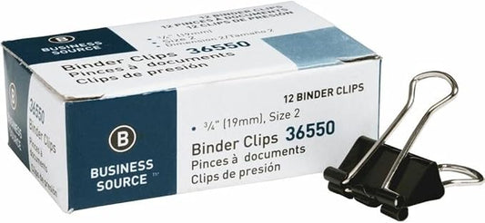 Business Source, BSN36550, Fold-Back Binder Clips, 12 / Dozen, Black