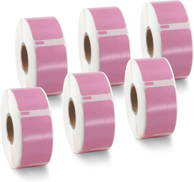 BETCKEY Colored Labels Compatible with Dymo 30330 (3/4" x 2") Small Multipurpose Labels, Compatible for Dymo LabelWriter Thermal 450, 4XL & Zebra Desktop Printers [6 Rolls, Pink]