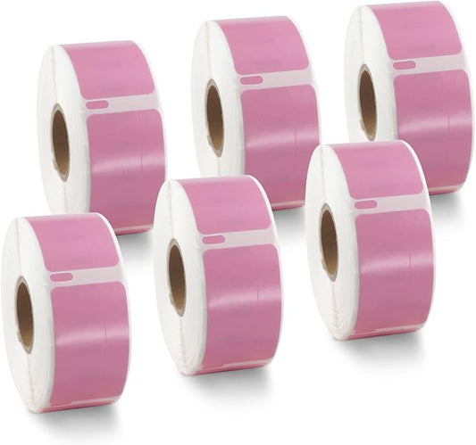 BETCKEY Colored Labels Compatible with Dymo 30330 (3/4" x 2") Small Multipurpose Labels, Compatible for Dymo LabelWriter Thermal 450, 4XL & Zebra Desktop Printers [6 Rolls, Pink]