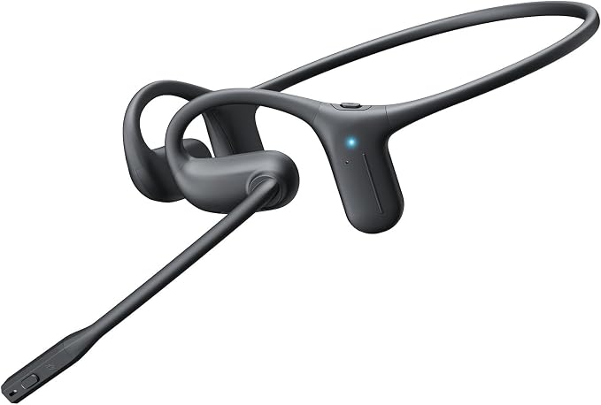 Open Ear Headphones with Mic, Bluetooth Headphones with MicMute-Matte Black | Rotatable Noise Cancelling Mic, Dual-device Connect, 20H&28g Secure Bluetooth Headset for Trucker/Work Calls/Driving/Workouts