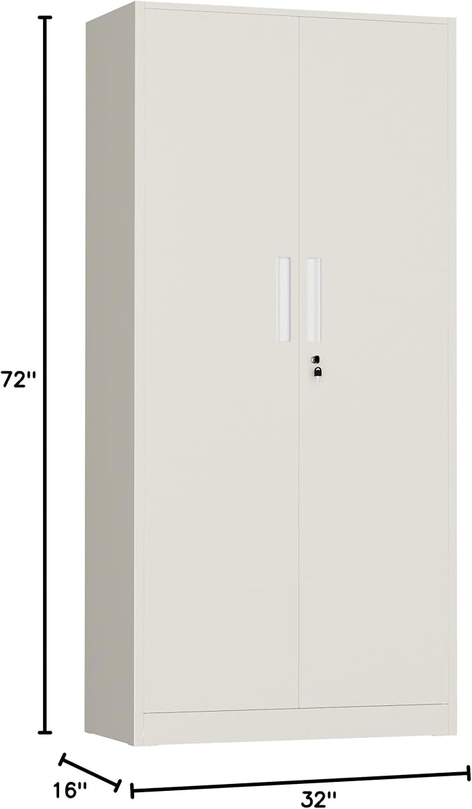 Metal Storage Cabinet, 72" H Lockable Steel Cabinets with Locking Doors, Storage Locker with Adjustable Shelves for Office, Home, Garage, Gym, School (Warm Grey)