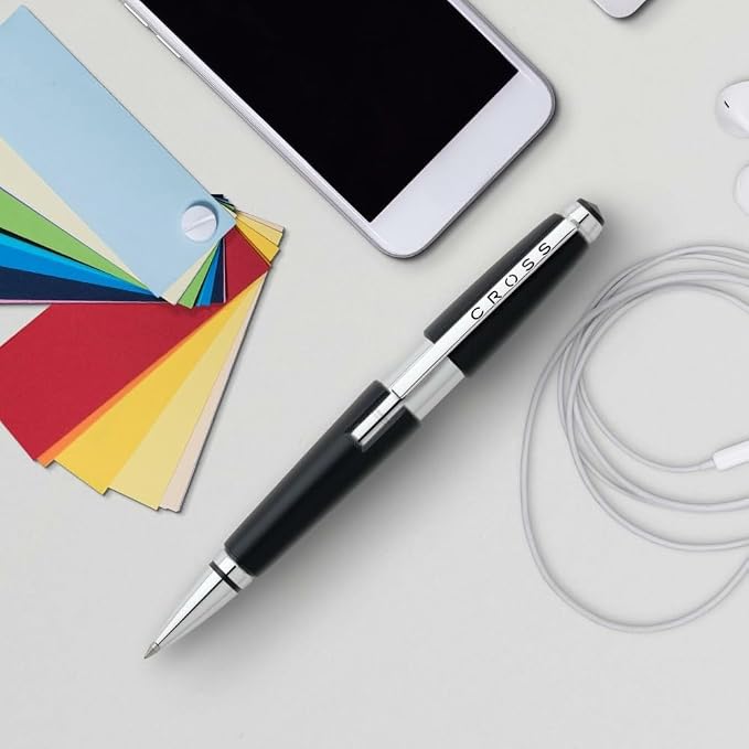 Cross Edge Jet Black Gel Rollerball Pen, Medium Point, Black Ink | Elegant Accessory for Smooth Writing, Capless Slide-Open and Snap-Shut Design, Ergonomic Shape, Comfortable Grip, Gift-Ready