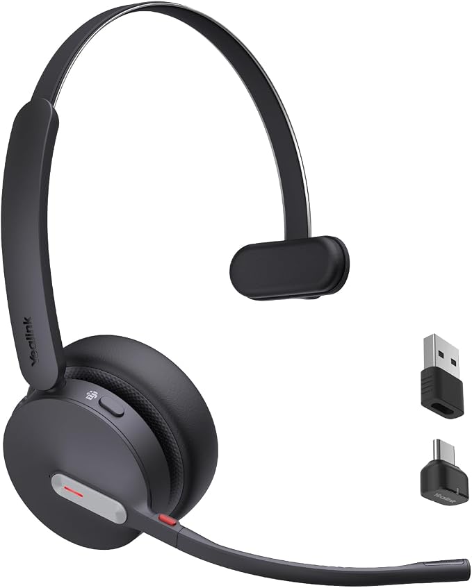 Yealink BH70 Mono Bluetooth Teams Headset with AI Mic for Work from Home PC | 3 Microphone Sound Isolation, Microsoft Teams & Zoom Certified, Compatible with Cisco Zoom Google, 35h Talk, USB-A dongle