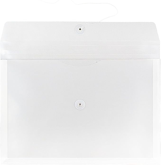 JAM PAPER Plastic Envelopes with Button & String Tie Closure - Legal Booklet - 9 3/4 x 14 1/2 - Clear - 3/Pack