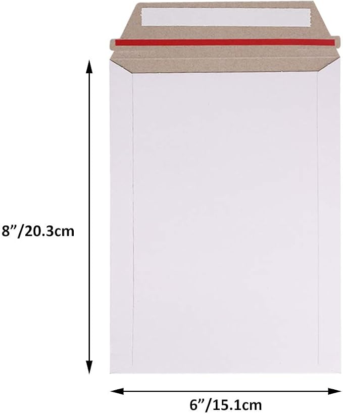 zmybcpack 100 Pack 6X8 inch Self Seal Photo Document Mailers Stay Flat White Cardboard Envelopes White Photography Mailers for CD, Photos, Document