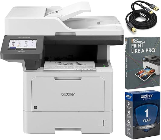 Brother Business Monochrome Laser All-in-One Printer MFCL5915DW Bundle with High Speed 6-Foot USB Type B 2.0 Cable to USB Type-C & A and Deco Essentials Like a Pro Guide