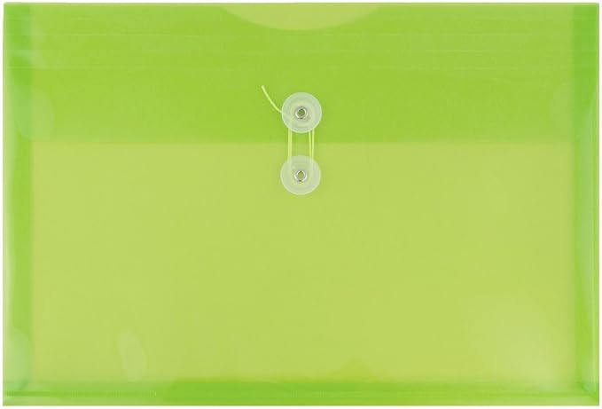 JAM PAPER Plastic Envelopes with Button & String Tie Closure - Legal Booklet - 9 3/4 x 14 1/2 - Lime Green - 12/Pack