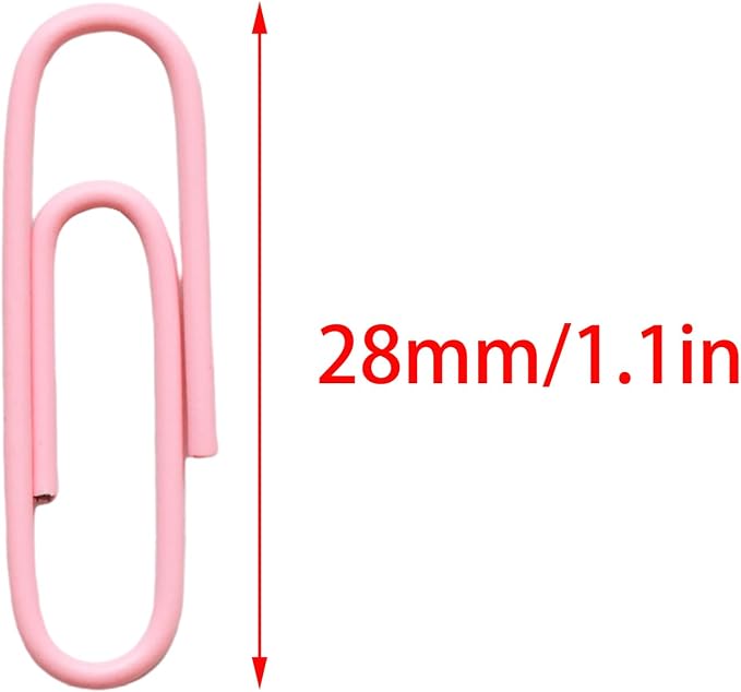 100 Pcs Pink Paper Clips, 1.1 Inch (28mm) Colorful Paperclips | Vinyl Coated, Colored Paper Clips, Rust Proof, for Office, School, DIY, Bookmarks and Document Organization
